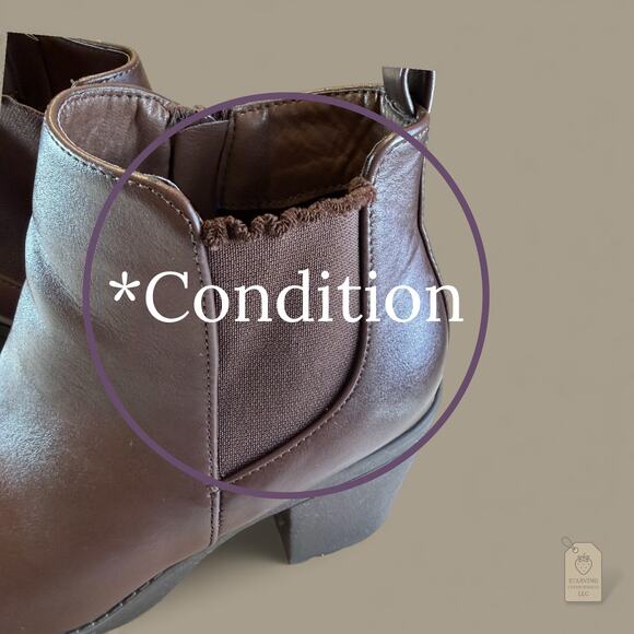 Top Moda Brown Platform Chelsea Boots Chunky Heel Size 7 Faux Leather Grunge - Picture 8 of 8